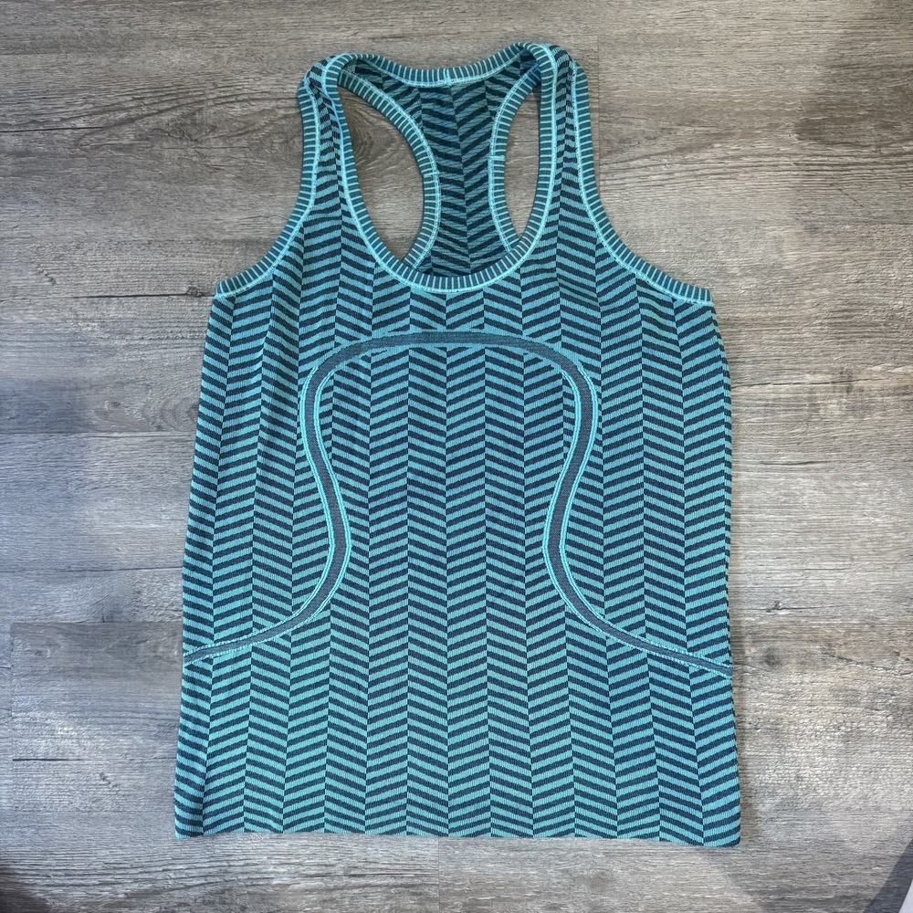 Lululemon Teal Herringbone Racerback Tank Top Size 8